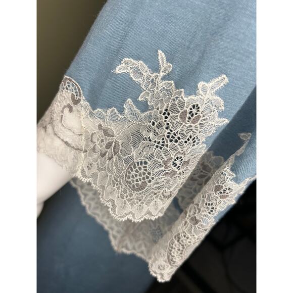 Natori Soft Luxe Shangra-La Tencel Robe Blue Belted Lace Trim Sleeves Sz Small - Picture 7 of 16